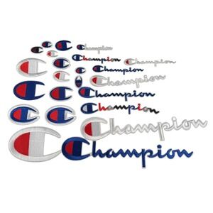 23 Pack Champion Embroidered Iron On Patches Logo Script Red White Blue Assorted